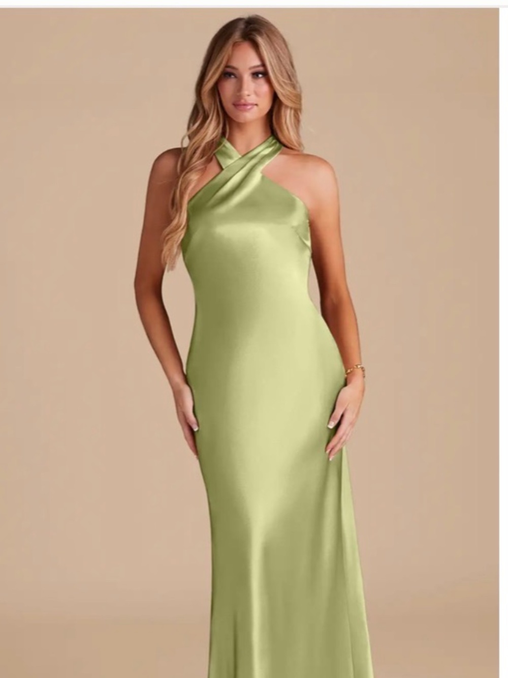 Azazie Doretta Pistachio Mermaid Bow Metallic Satin Dress